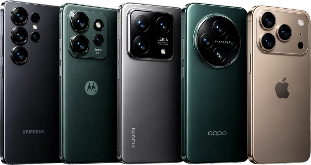 Celulares Android e dispositivos iOS de diferentes modelos